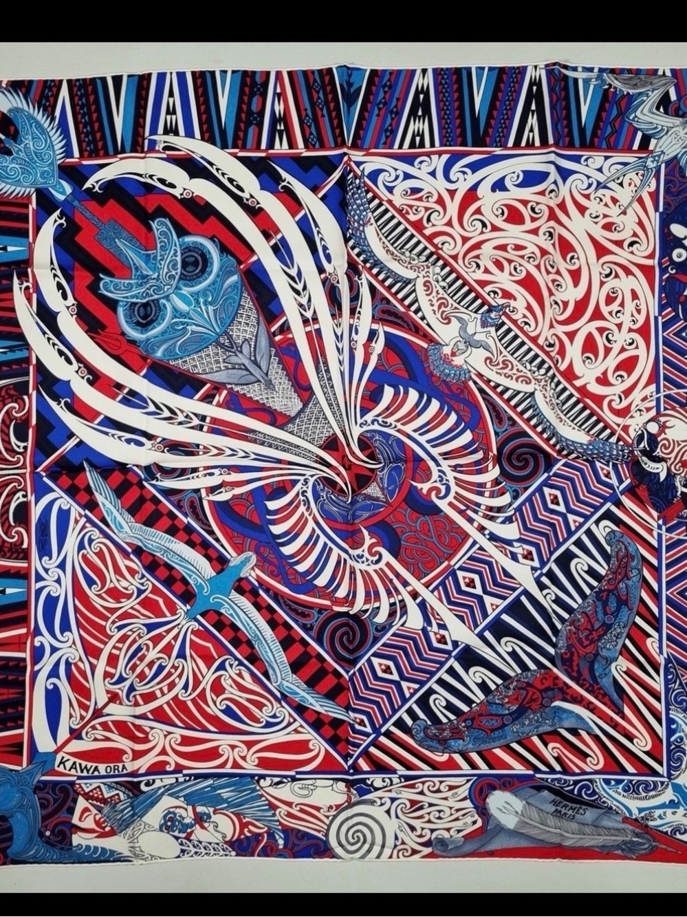 Hermes rare Vibrant Nautical Red, Blue & White Silk Scarf